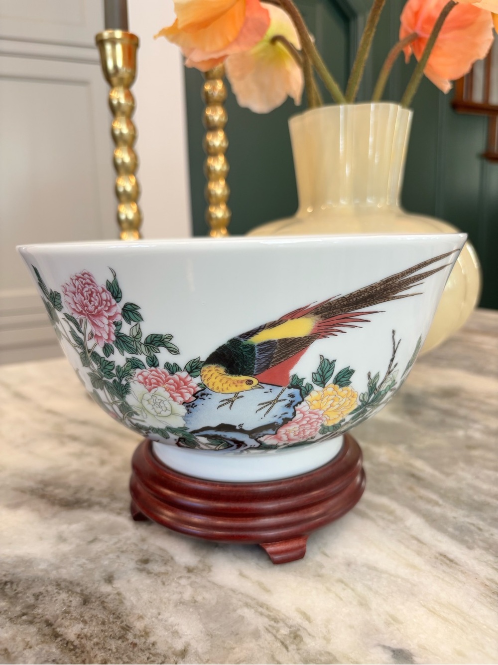 Lenox Imperial Dynasty Emperor Ching 1991 bowl with stand birds flowers 8”